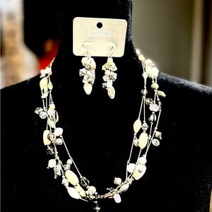 Chico's Silver and Cream Multi-Strand Necklace and Earings Set
